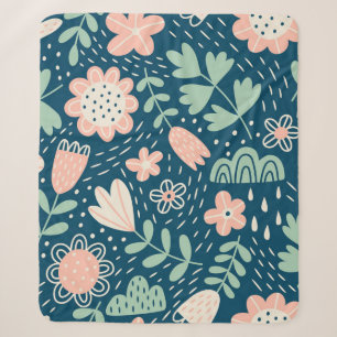Couverture Sherpa Tissu étoffé floral dessiné à la main. Motif Seame