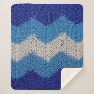 Couverture Sherpa tissu tricoté avec figures rayées bleu et blanc