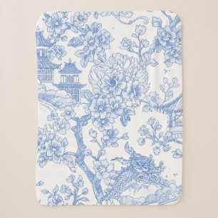 Couverture Sherpa Toile de chinoiserie bleue Dragon Fleur de cerisie
