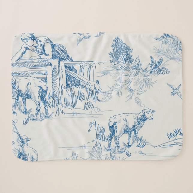 Couverture Sherpa Toile de mouton d'agneau bleu (Devant (Horizontal))