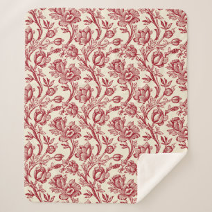 Couverture Sherpa Toile de tulipes rouge et crème - Décor champêtre 