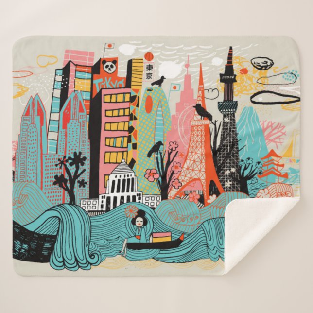 Couverture Sherpa Tokyo tirée par la main Japon (Devant (Horizontal))