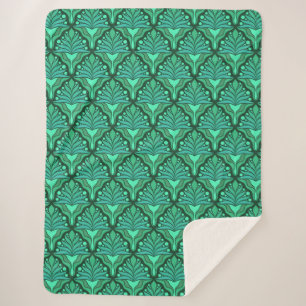 Couverture Sherpa Tons vert menthe motif géométrique Art Nouveau