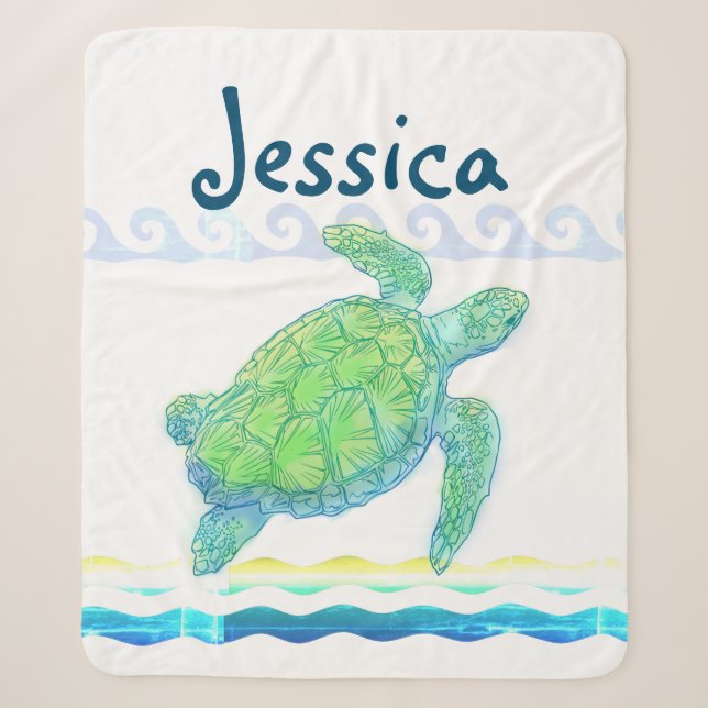 Couverture Sherpa Tortue bleue et verte (Devant)