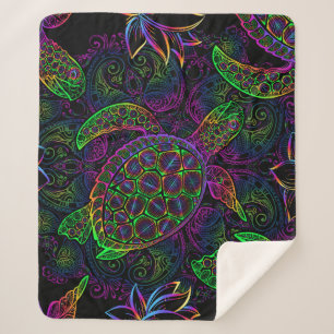 Couverture Sherpa Tortue de mer Boho : Motif psychédélique mandala