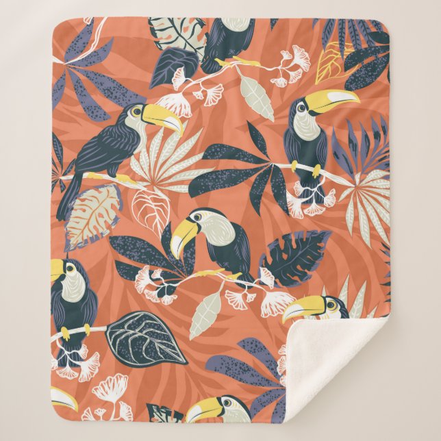 Couverture Sherpa toucan et jungle motif transparent (Devant)