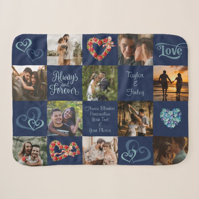 Couverture Sherpa Toujours et toujours Romantique Coeur Marine Photo (Devant (Horizontal))