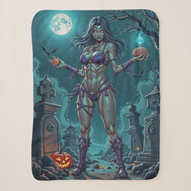 Couverture Sherpa Traite d'Halloween ou ami Zombie w Cerveau (Devant)