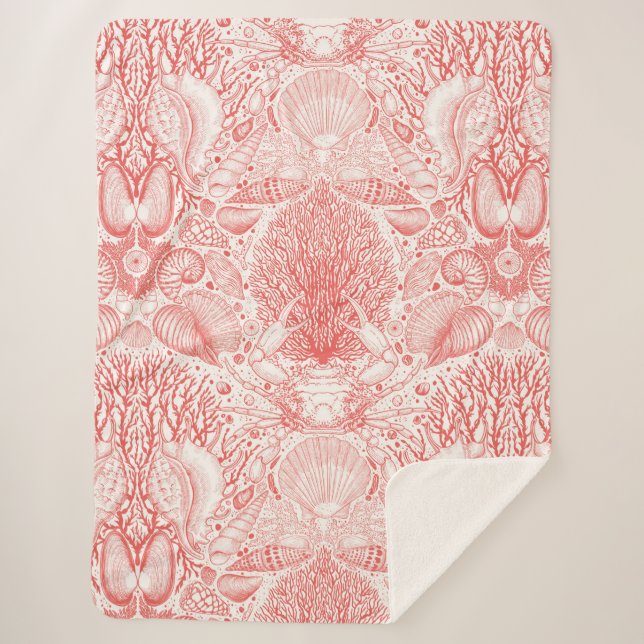 Couverture Sherpa Trésors de plage en rouge corail (Devant)