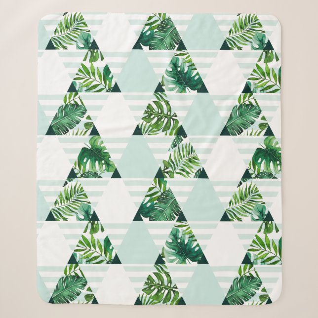 Couverture Sherpa Triangles tropicaux verts de menthe moderne géomét (Devant)