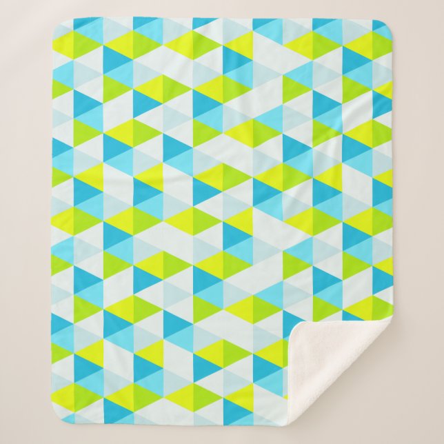 Couverture Sherpa Triangles vert et bleu géométrique Motif moderne (Devant)