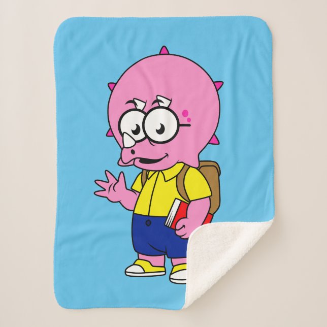 Couverture Sherpa Tricératops Nerd Avec Sac À Dos Et Manuel. (Devant)