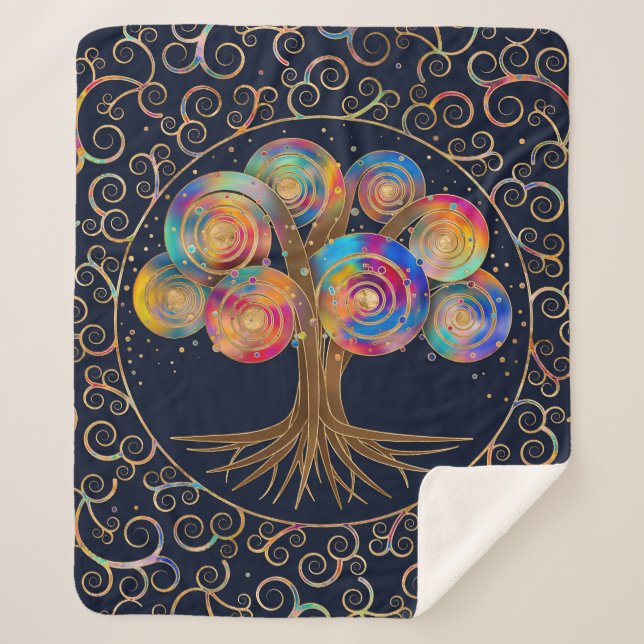 Couverture Sherpa Trois de la vie - branches spirales colorées (Devant)