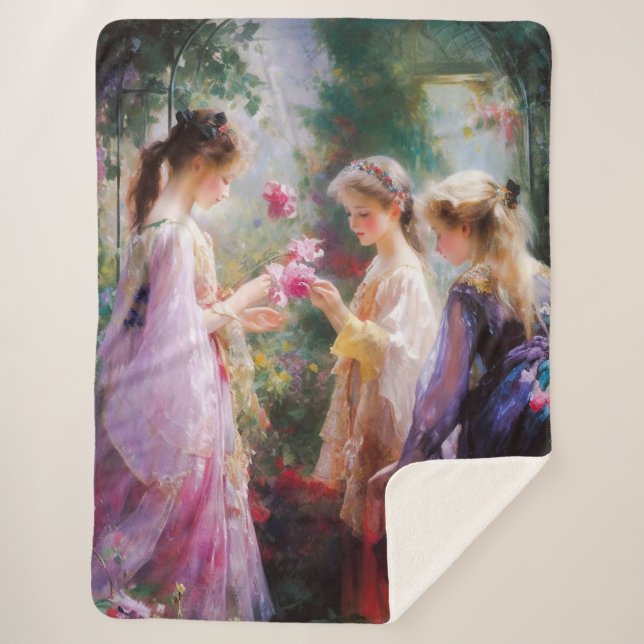 Couverture Sherpa Trois filles jouant dans un jardin (Devant)