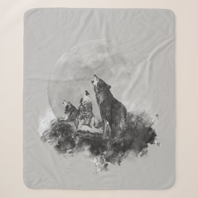 Couverture Sherpa Trois loups hurlant à l'art graphique de la lune (Devant)