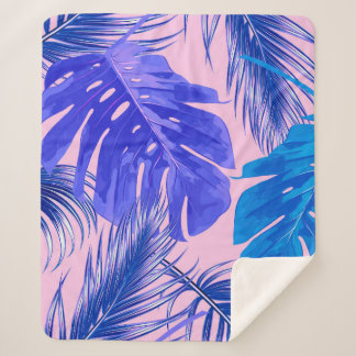 Couverture Sherpa Tropical palm leaves, jungle leaves seamless flora