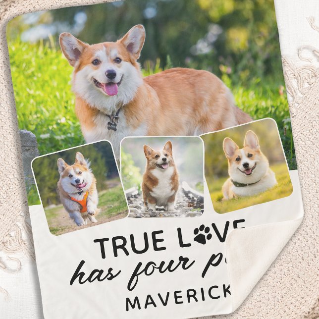 Couverture Sherpa True Love Amoureux des chiens Personnalisé 4 Photo (Créateur téléchargé)