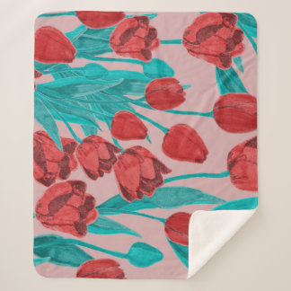 Couverture Sherpa Tulipes de printemps, motif floral dessiné à la ma