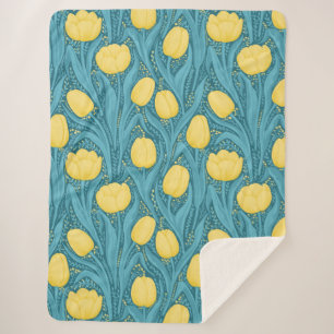 Couverture Sherpa Tulipes en bleu et jaune