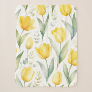 Couverture Sherpa Tulipes jaunes Peinture florale aquarelle Botaniqu