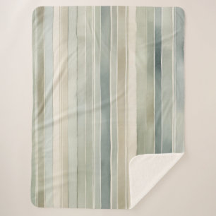 Couverture Sherpa Turquoise bleu Sage Green Crème Distressed Stripe