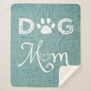 Couverture Sherpa Turquoise Burlap Chien Maman Sherpa Blanche