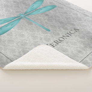 Couverture Sherpa Turquoise Dragonfly Damask Personnalisé