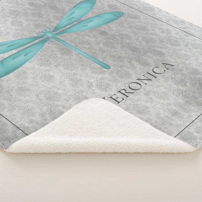 Couverture Sherpa Turquoise Dragonfly Damask Personnalisé (3/4)