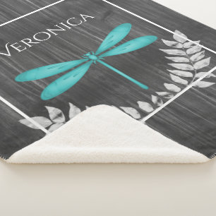 Couverture Sherpa Turquoise Dragonfly Rustic Personnalisé Sherpa Bla