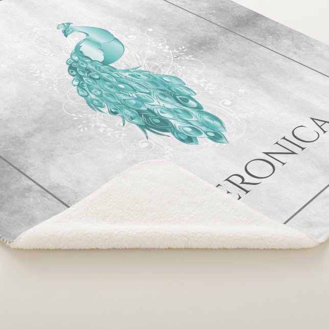 Couverture Sherpa Turquoise Elegant Peacock Personnalisé Sherpa Blan (3/4)