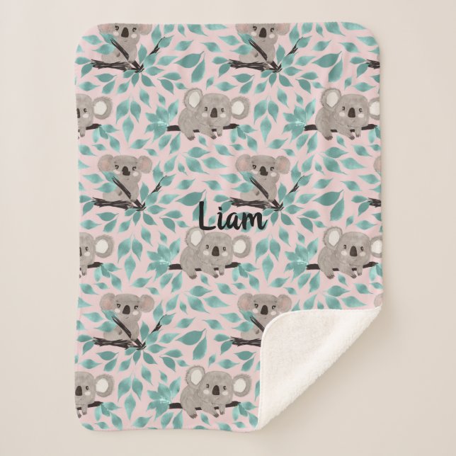 Couverture Sherpa Turquoise Grey Koala Ours Bébé Sherpa Blanket (Devant)