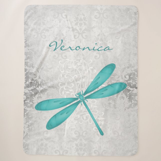 Couverture Sherpa Turquoise libellule personnalisée Sherpa Blanket (Devant)