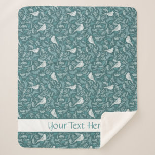 Couverture Sherpa Turquoise vert brillant hiver blanc d'oiseau
