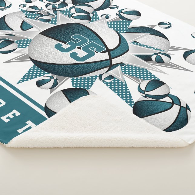 Couverture Sherpa turquoises filles sports basket étoiles (3/4)