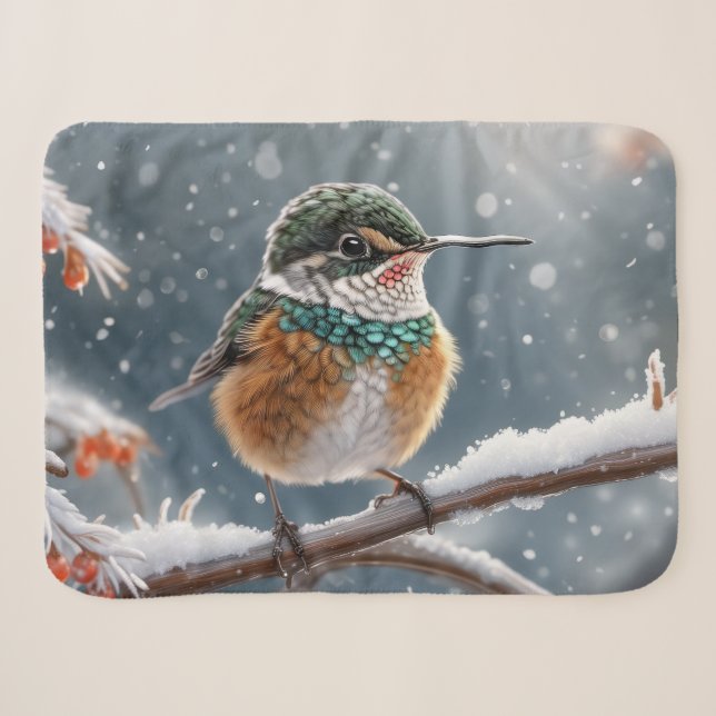 Couverture Sherpa Un colibri dans la première neige de l'hiver (Devant (Horizontal))