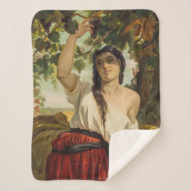 Couverture Sherpa Une Italienne Prélevant Des Raisins (Récolte D'Été (Devant)
