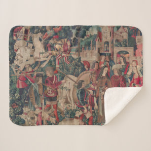 Couverture Sherpa Unicorn Art médiéval - Chasseurs Retour au Château