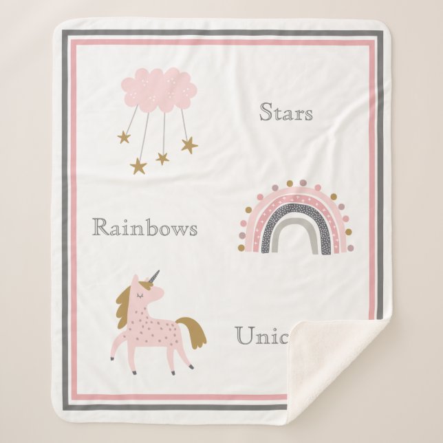 Couverture Sherpa Unicorn Rainbows Motif Boho rose (Devant)