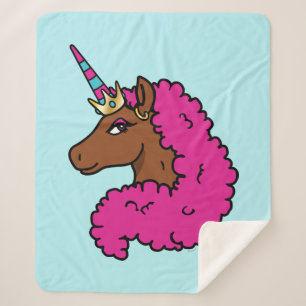 Couverture Sherpa Unicorne Afro Rose Chaud