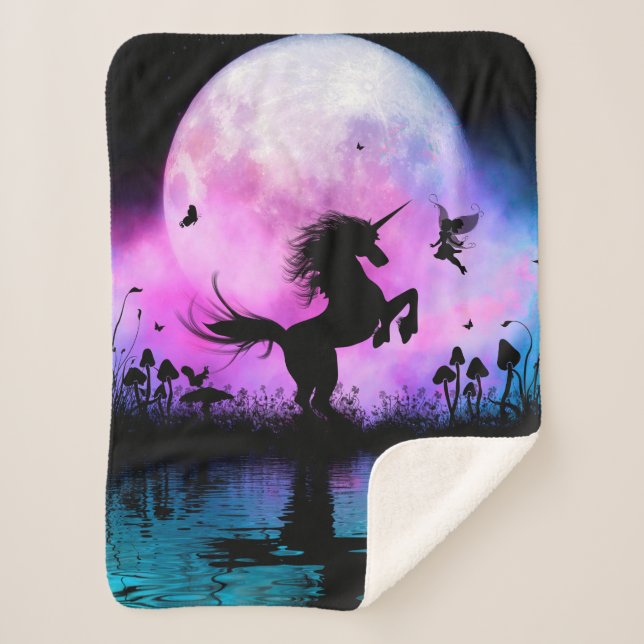 Couverture Sherpa Unicorne avec peu de fée (Devant)
