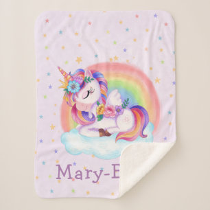 Couverture Sherpa Unicorne colorée mignonne arc-en-ciel
