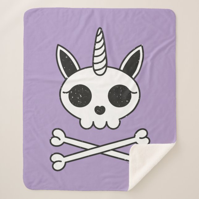 Couverture Sherpa Unicorne crâne et os croisés (Devant)