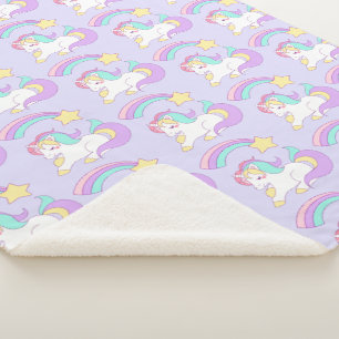 Couverture Sherpa Unicorne dormant mignon avec étoile de tir colorée