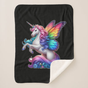 Couverture Sherpa Unicorne Majestueuse Avec Arcs-En-Ciel