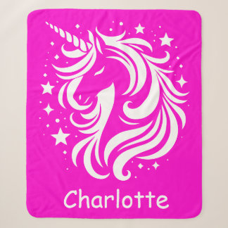 Couverture Sherpa Unicorne Nom personnalisé Fuchsia