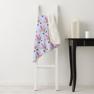 Couverture Sherpa Unicorne tendance avec couronne et papillons flora