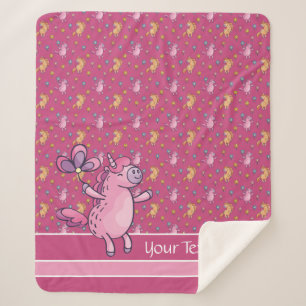 Couverture Sherpa Unicornes lunaires et jolies fleurs Motif