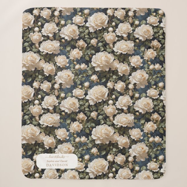 Couverture Sherpa Unique aquarelle blanc Roses Mariage (Devant)