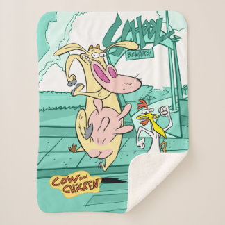 Couverture Sherpa Vache et poulet à courir graphique