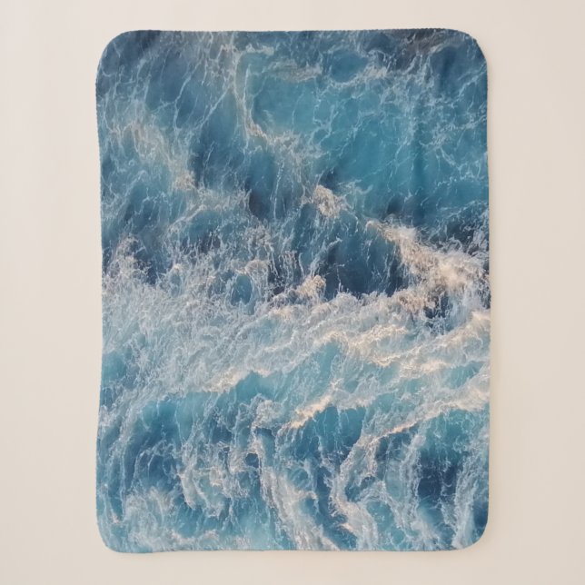 Couverture Sherpa Vagues bleu océan (Devant)